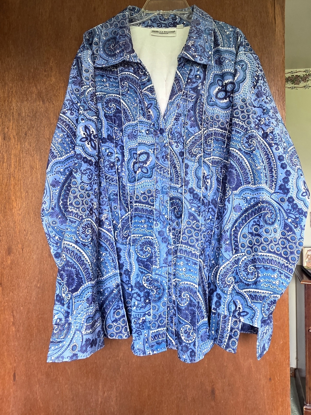 Rebecca Malone Blue Paisley Button Front Jacket
